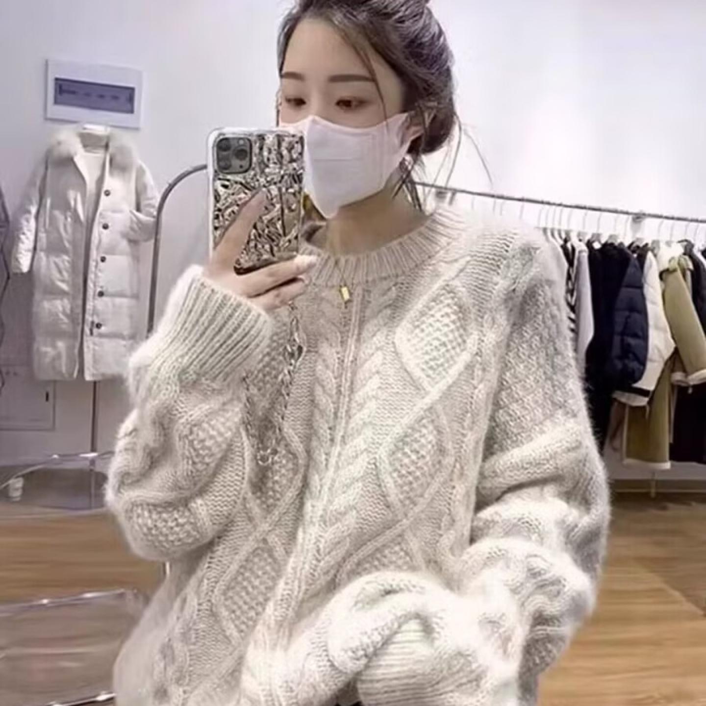 100%纯山羊绒毛衣女麻花2026秋冬新款加厚宽松大码套头针织打底衫