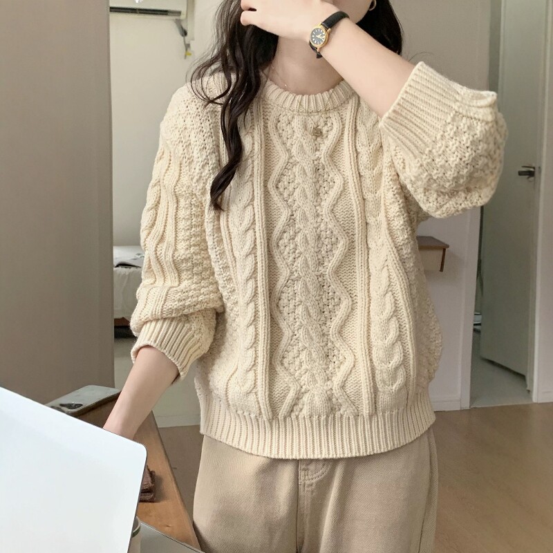 100%纯山羊绒毛衣女加厚2026秋冬新款麻花宽松大码套头针织打底衫