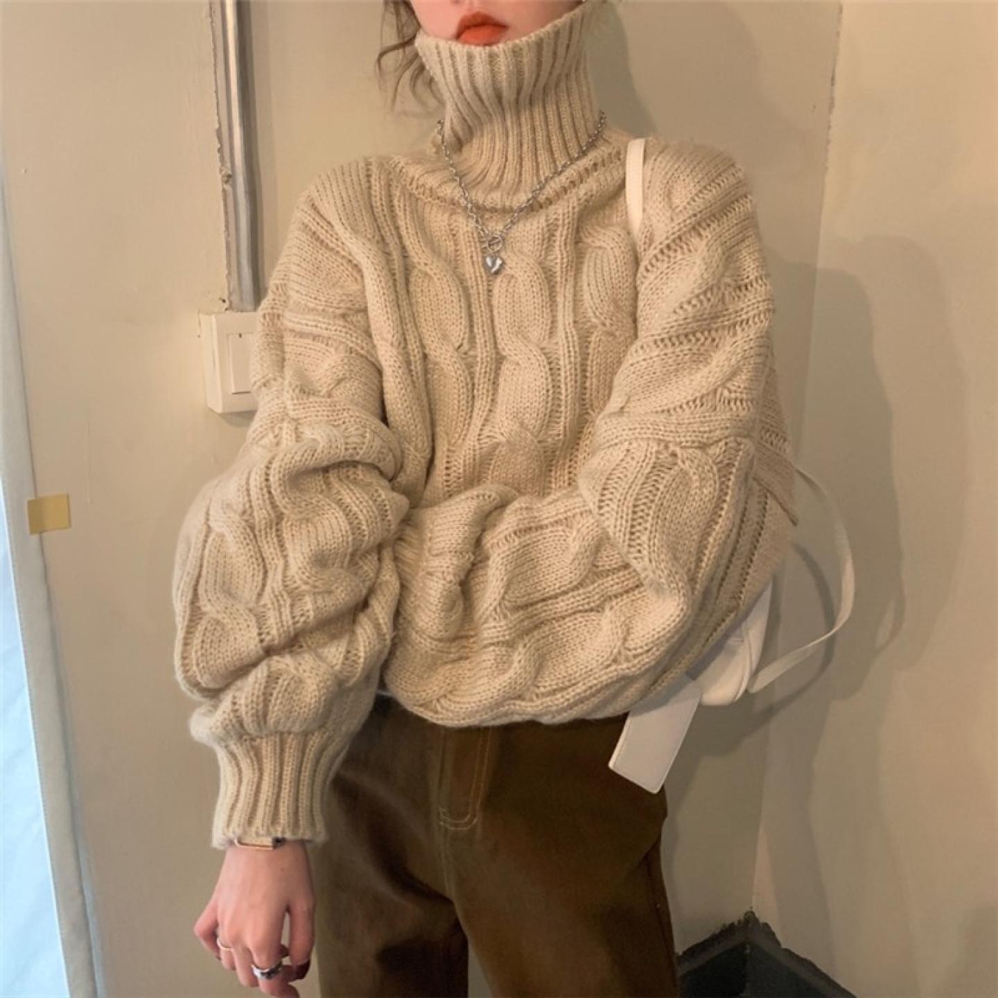 山羊绒毛衣女高领加厚麻花