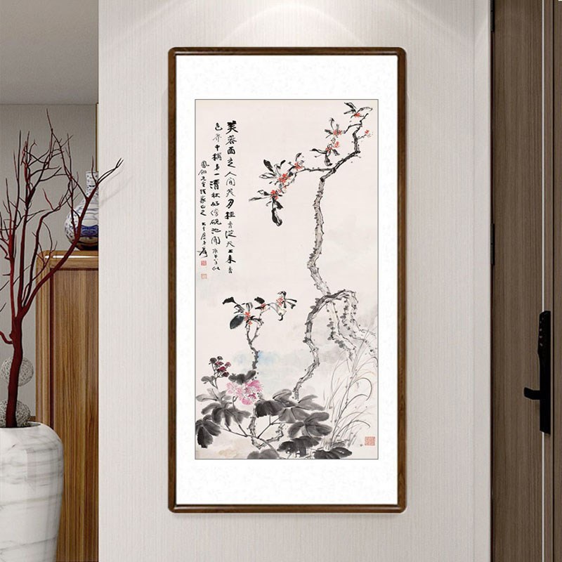 国画花卉新中式客厅玄关装饰画过道办公室竖版挂画张大千月桂飘香图片