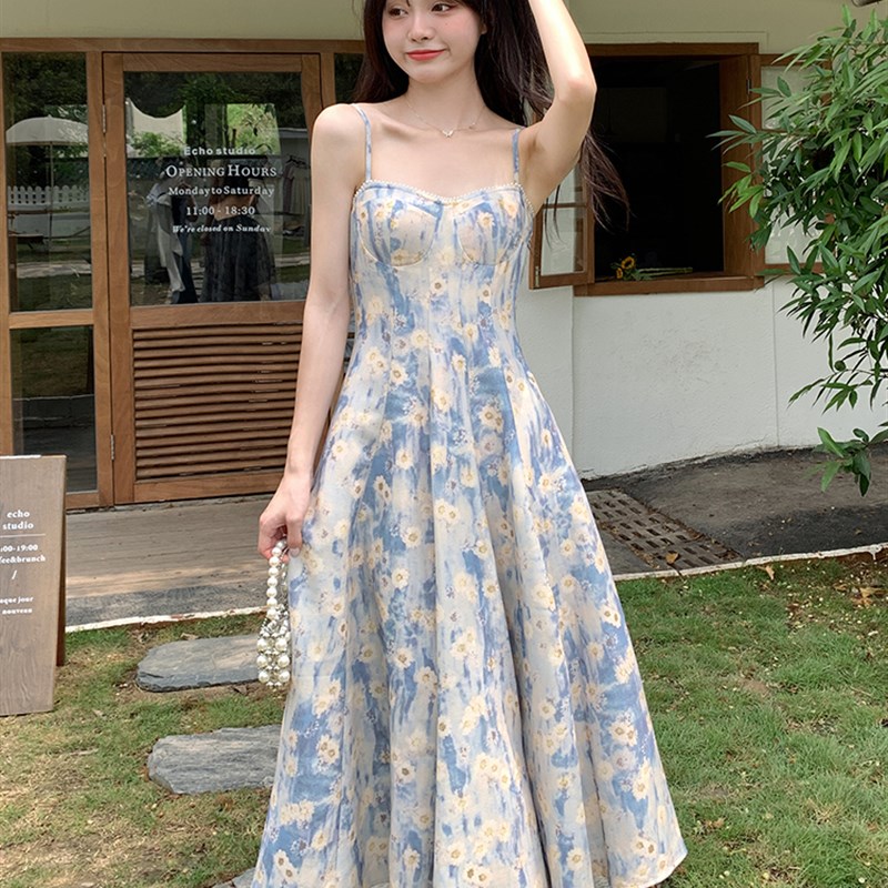 清货大码法式碎花连衣裙吊带高级感胖mm外套中长款两件套装裙子潮
