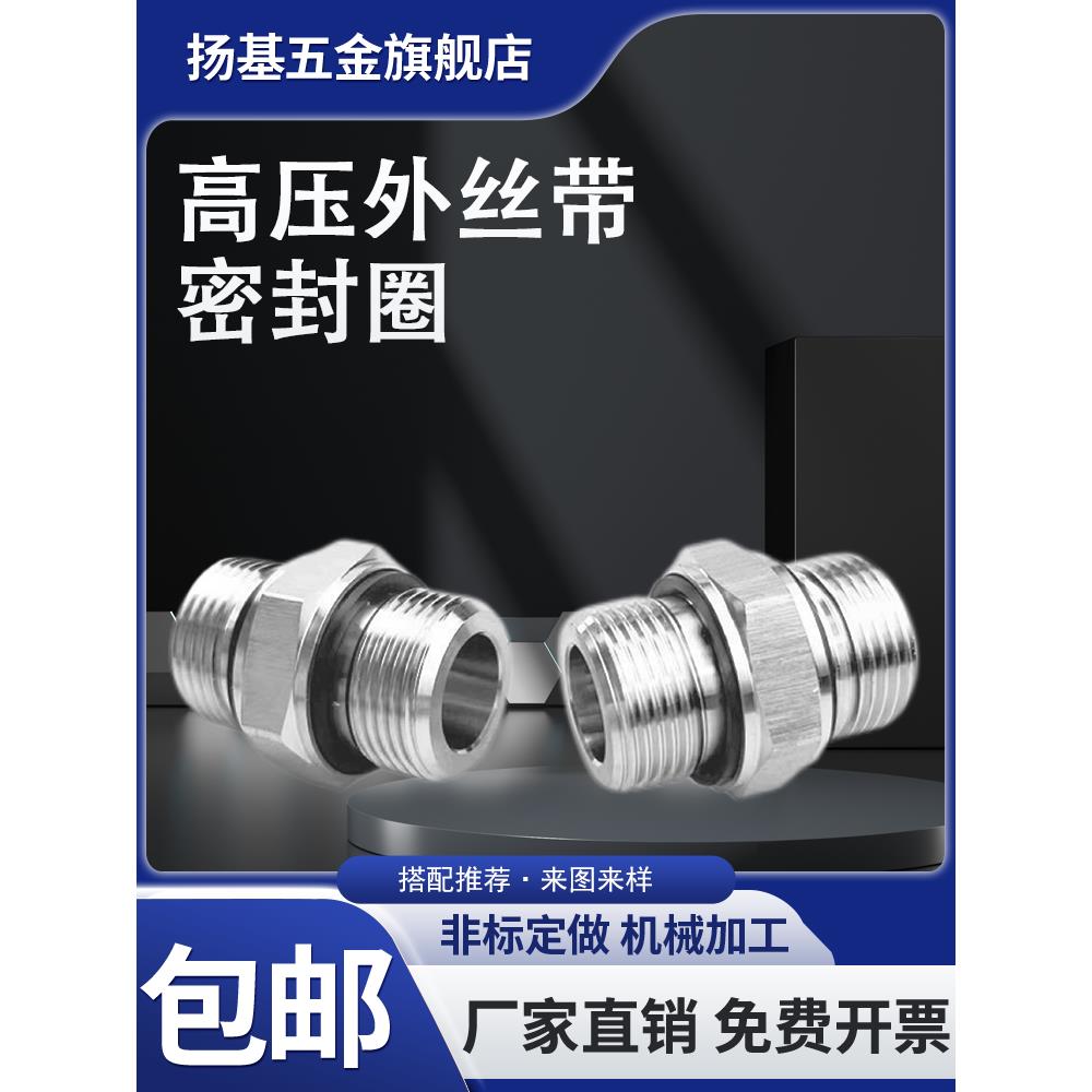 304不锈钢高压外螺纹连接Ed密封圈加厚双六角外螺纹定制g直管接头