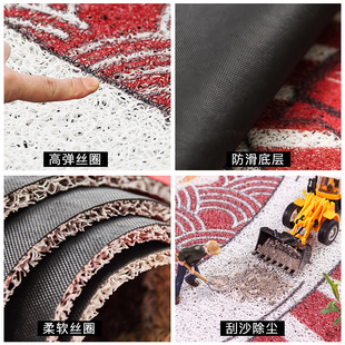 可裁剪招财猫丝圈地垫红色喜庆欢迎光临地毯门口入户门垫脚垫入门