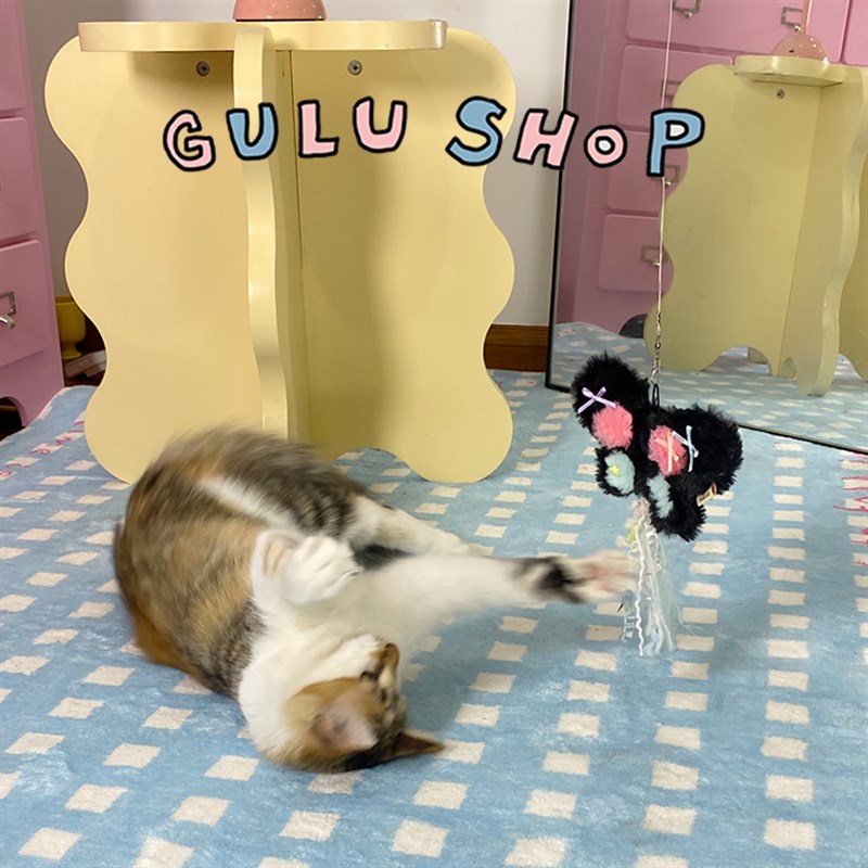 咕噜gulu:芭蕾风蝴蝶逗猫棒猫玩具自嗨羽毛铃铛耐咬神器钢丝替换