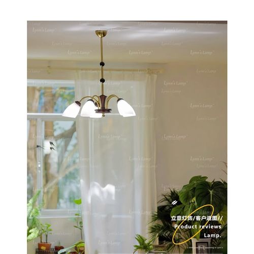 Lynns立意 中古风实木客厅吊灯 法式玻璃卧室书房魔豆衣帽间灯具
