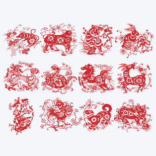 十二生肖纯手工剪纸学生作业幼儿园儿童可定制整套 送老外礼物 包邮