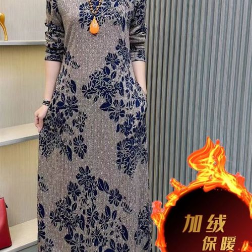 中老年妈妈冬款连衣裙2025年加绒保暖Q半高领气质显瘦加厚中长裙
