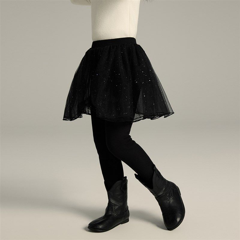 沫沫童装女童网纱裙裤2024秋冬季新款儿童打底裤一体加绒裤子加厚