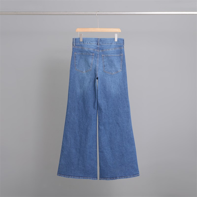 出口欧美单秋冬高腰阔腿喇叭牛仔裤修身显瘦提臀胖MM大码女加长裤