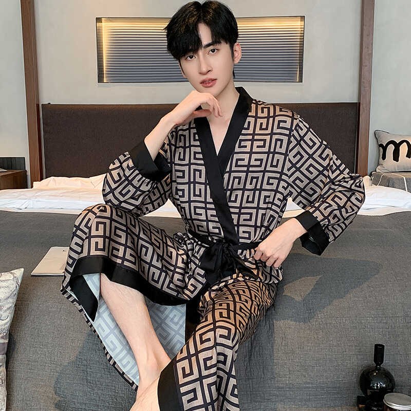 新款睡袍男女春夏高级感睡衣长袖中式晨袍家居服显瘦性感长款浴袍