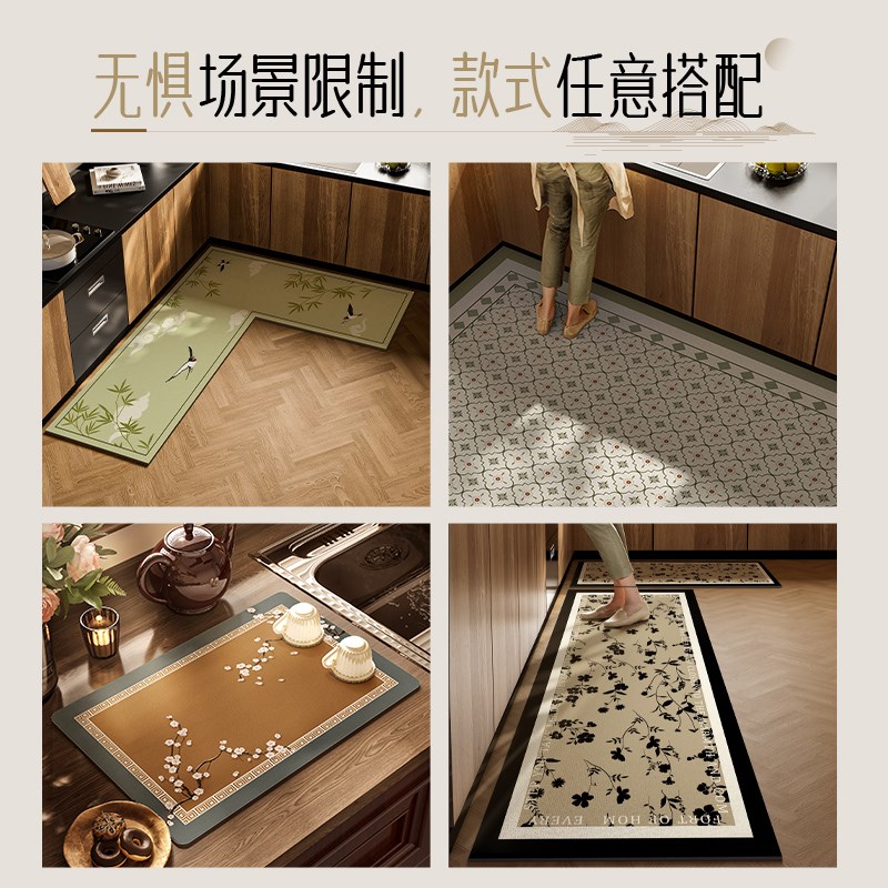侘寂风L型厨房专用地垫防滑防水防油耐脏脚垫可擦免洗拐角U形地毯