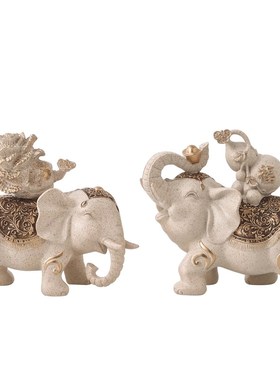 招财大象一对摆件新中式高档客厅电视柜酒柜家居玄关办公室装饰品