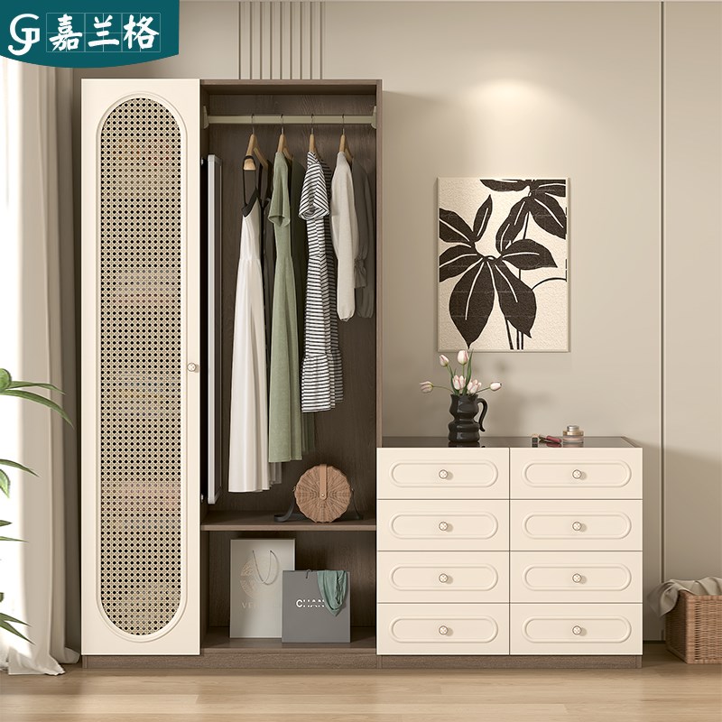 仿藤编卧室床尾斗柜衣帽架一体小户型挂衣架衣柜收纳柜子定制9A63
