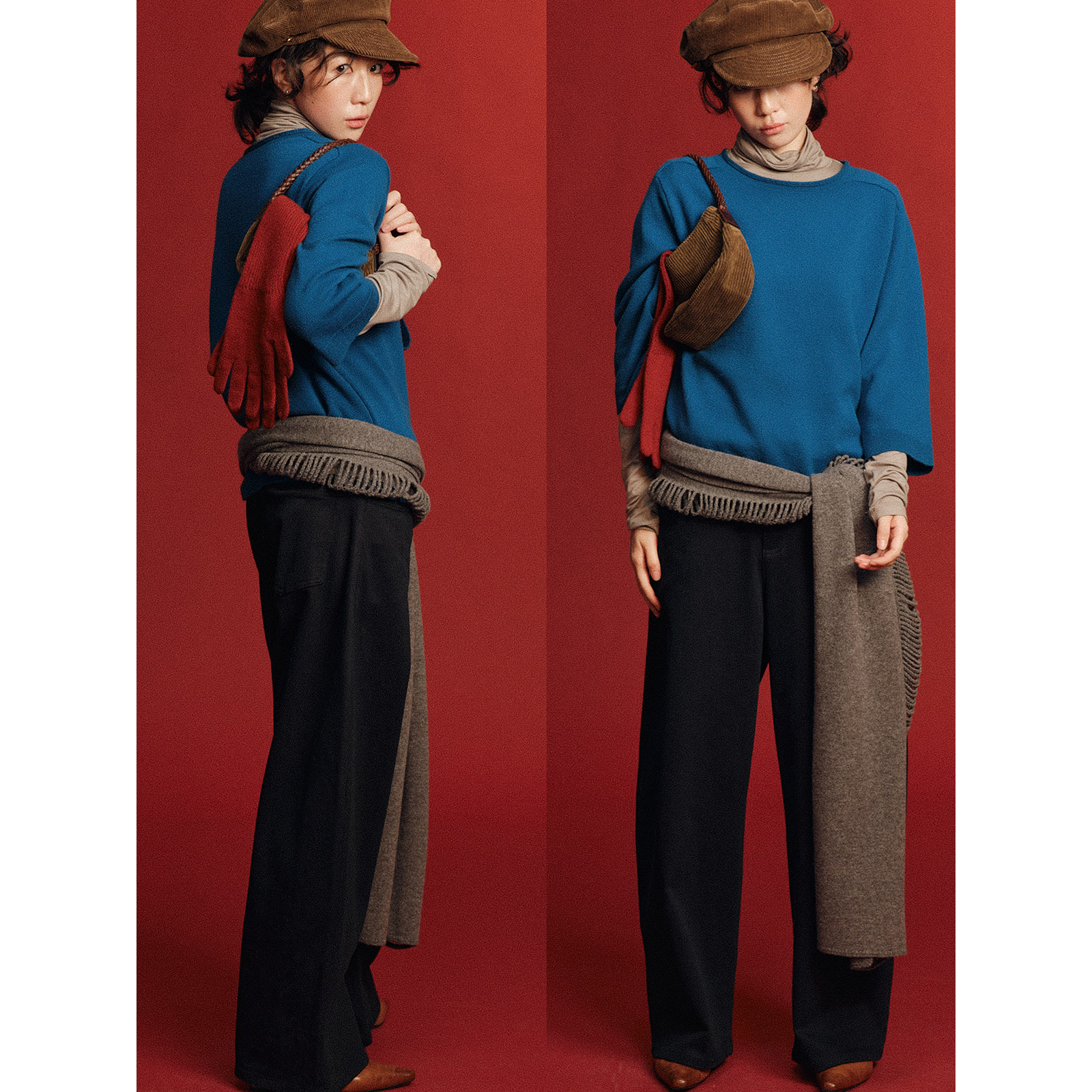 叠12InHug/8分袖羊毛针织衫