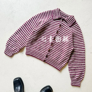 毛衣编织教程中文字版 女士插肩袖 非视频 图解 1064小翻领条纹开衫