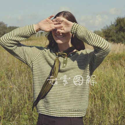 Thekla条纹Polo衫图解 女士套衫毛衣图解编织教程 中文字图解教程