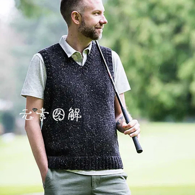 男士经典V领背心图解织毛衣教程