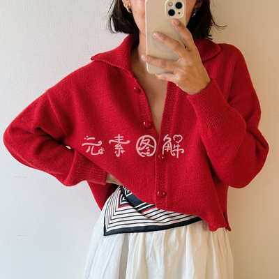 艾洛迪翻领开衫图解 女士毛衣图解编织教程 中文字图解教程