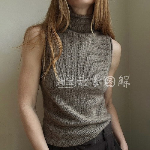 知之背心图解 女士夏季高领背心毛衣编织图解教程中英文字图解