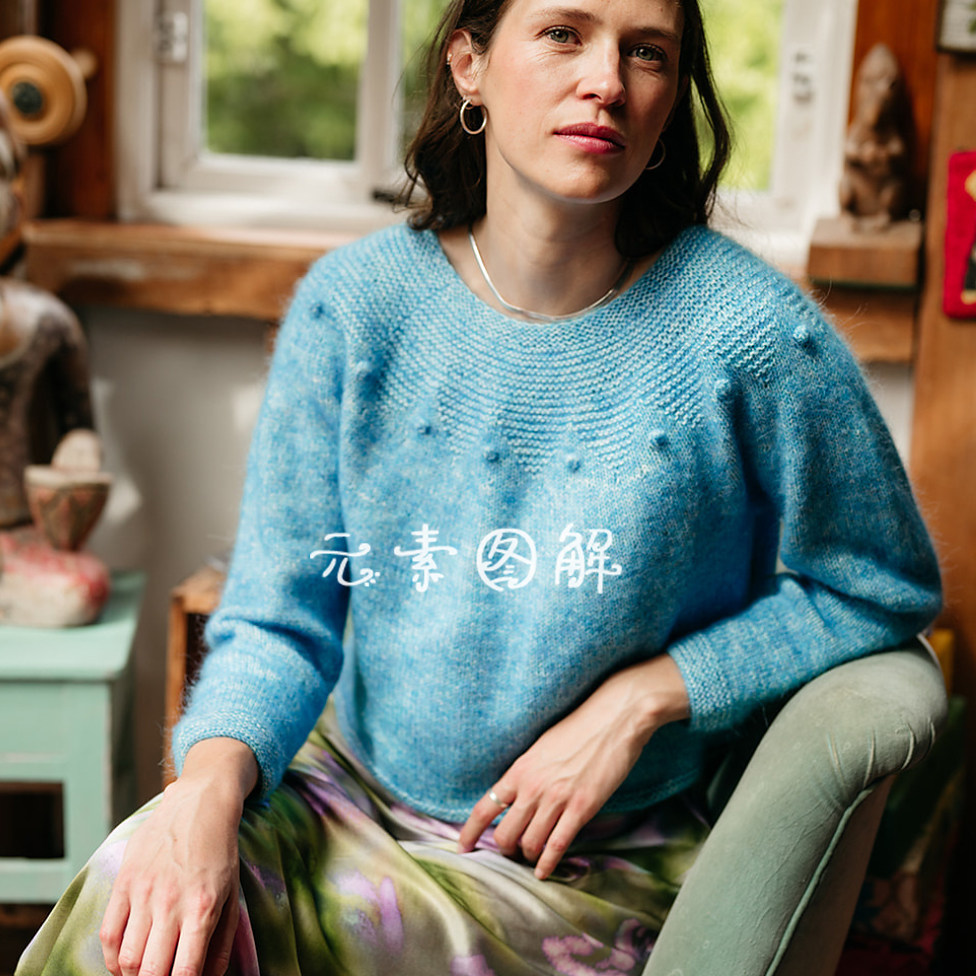 1361妆饰 女士育克球球圆肩圆领套头 毛衣图解编织教程中文字版