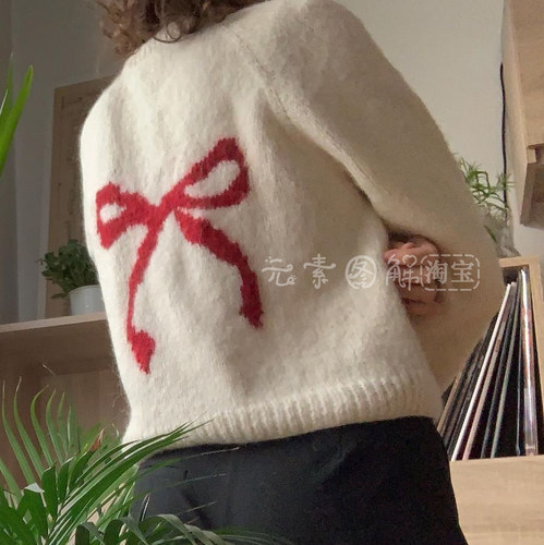 [英文]pearly in pink cardigan图解 女士蝴蝶结开衫毛衣编织教程