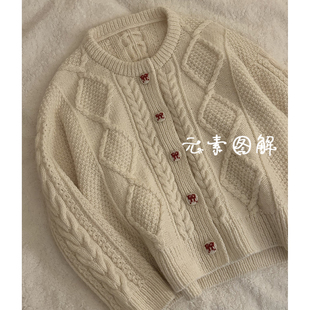 1091花环开衫图解 女士阿兰麻花圆领 毛衣编织教程中文字版非视频