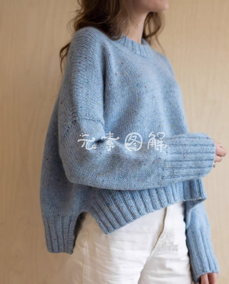 如故套衫图解 女士圆领落肩侧开叉毛衣图解编织教程文字图解教程