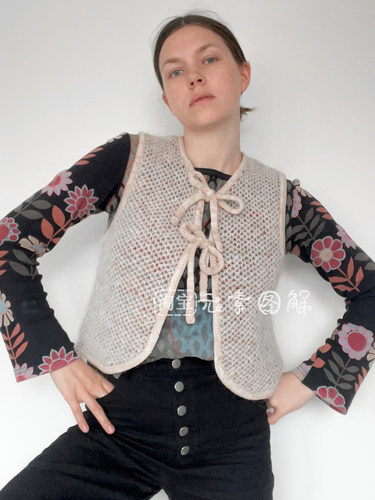 [英文]My Honey Vest图解 女士系带开衫背心马甲编织图解教程