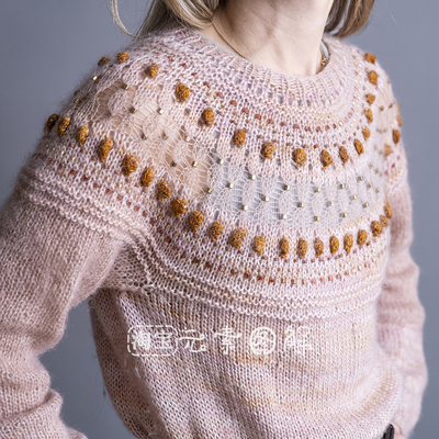 [英文]Sensitive Sweater图解 女士圆领套衫提花毛衣编织图解教程