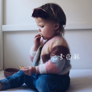 索波特儿童开衫图解 条纹插肩袖马海毛亲子毛衣图解教程中文字版