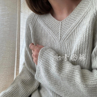 800云间V领套衫图解 插肩袖慵懒风 女士毛衣棒针编织教程中文字版