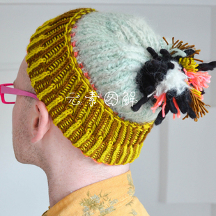 p106多彩帽  球球帽彩色元宝针 棒针编织图解教程文字版非视频