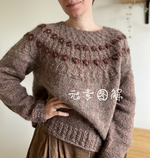 莱纳斯提花套衫图解 女士圆领毛衣图解编织教程 中文字图解教程