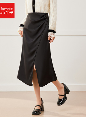 IEF/爱依服2025春季小个子黑色半身裙a字中长款不规则设计裙子