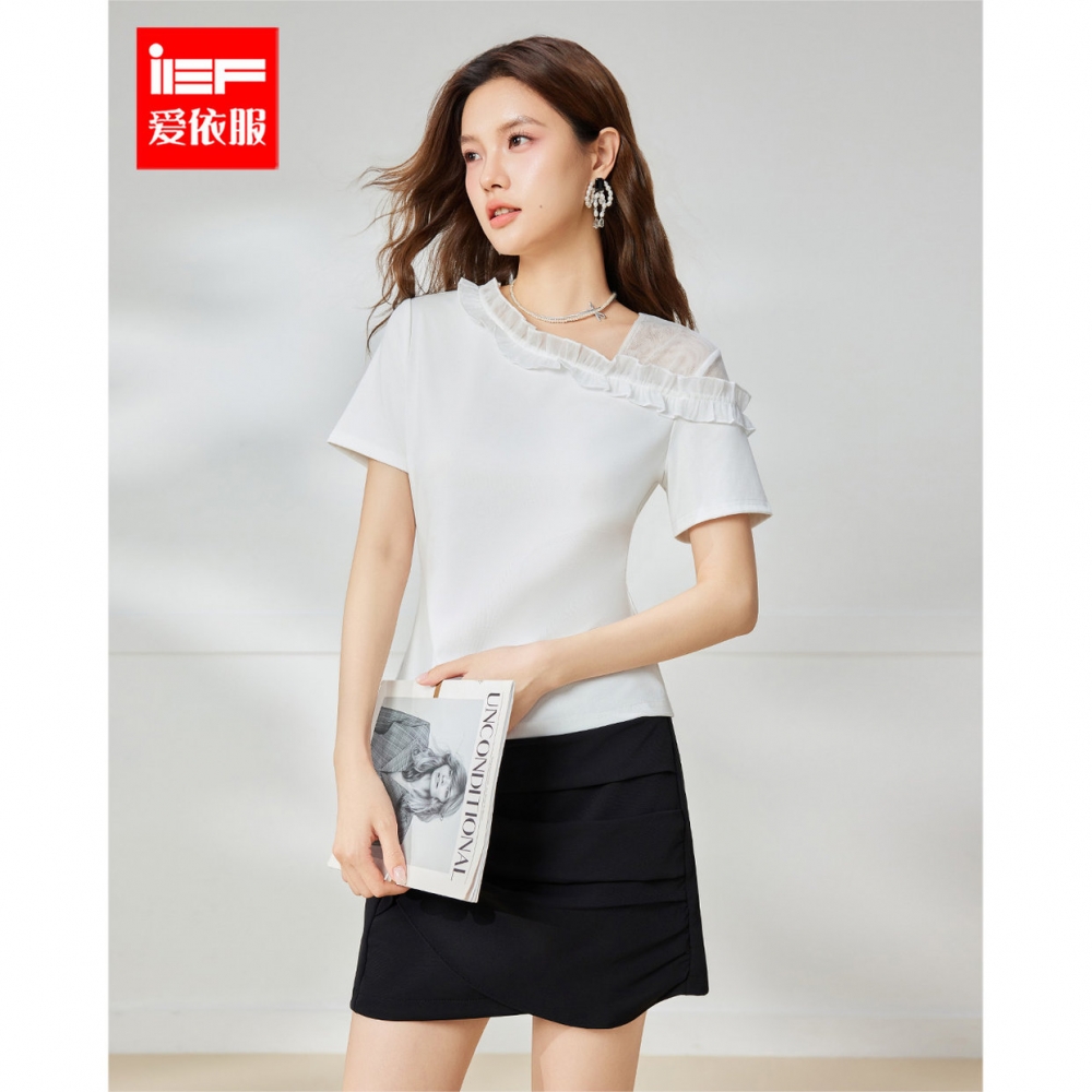 IEF/爱依服短袖2025夏季新款法式温柔小女人风设计感通勤百搭上衣
