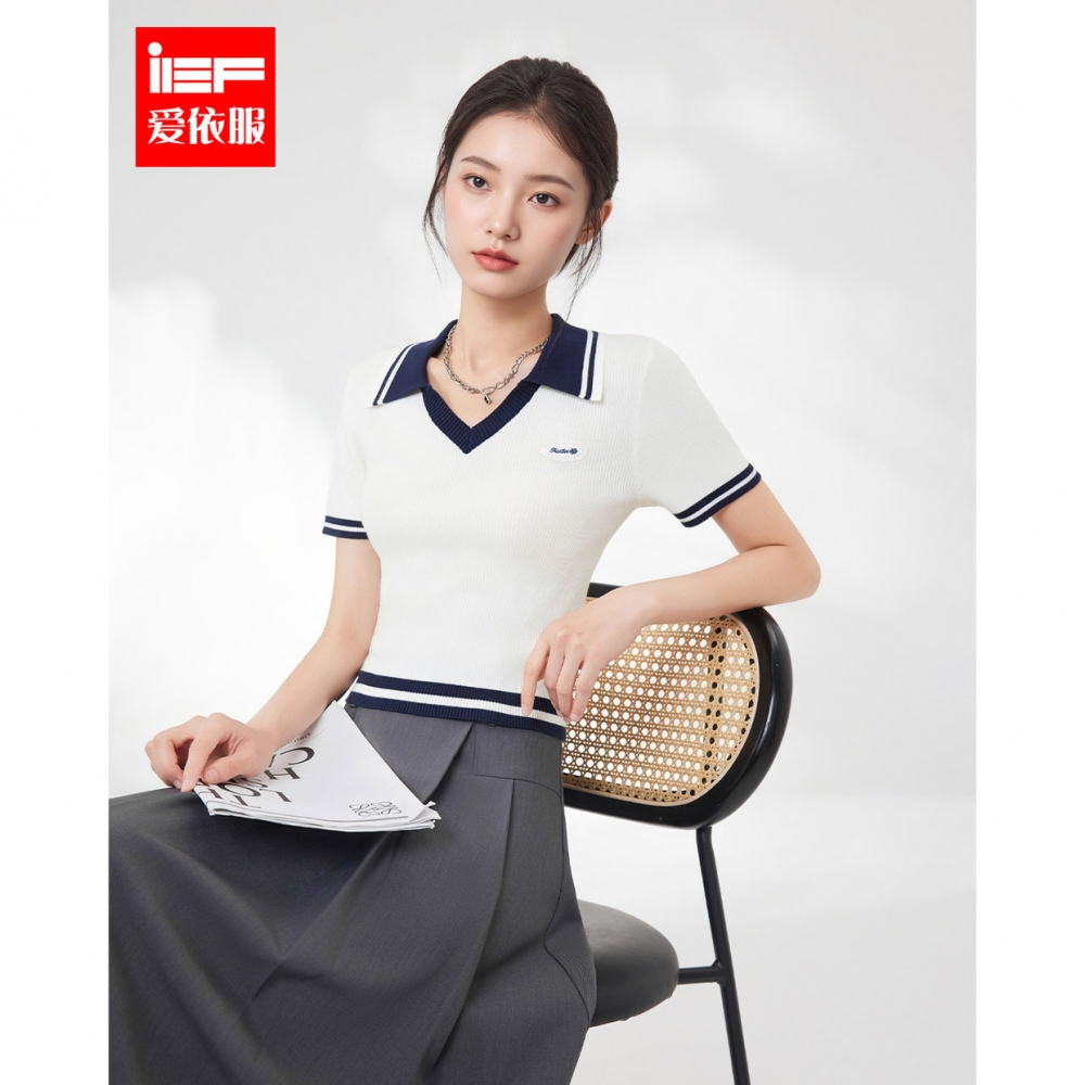 IEF/爱依服【门店同款】2025夏季新款学院风美式显瘦短款毛织上衣