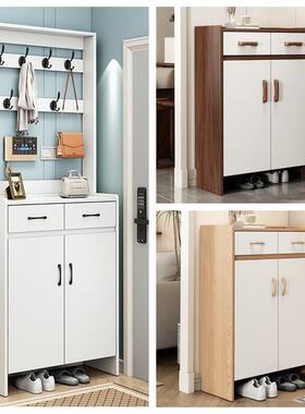 实木鞋柜家用门口多功能门厅柜全白色带衣架收纳柜可遮挡分水器