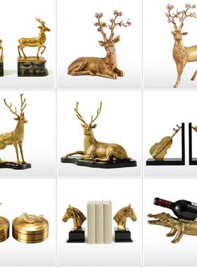 纯铜轻奢摆件欧式现代招财鹿座钟小提琴玄关书房茶几客厅艺术摆设