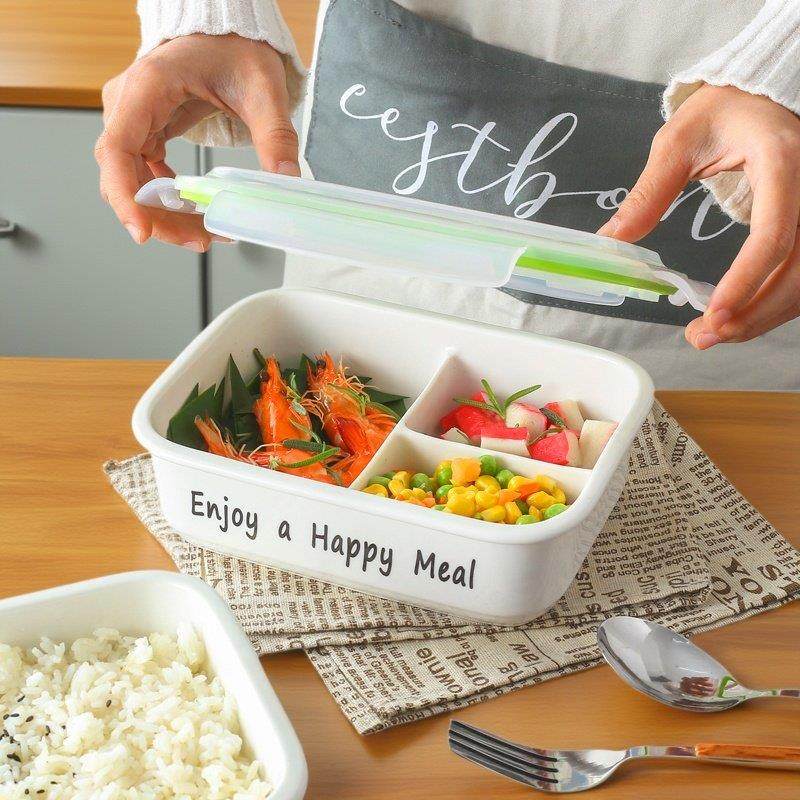 陶瓷分格饭盒微波炉专用加热上班族带饭分隔带盖碗减脂保鲜便当盒