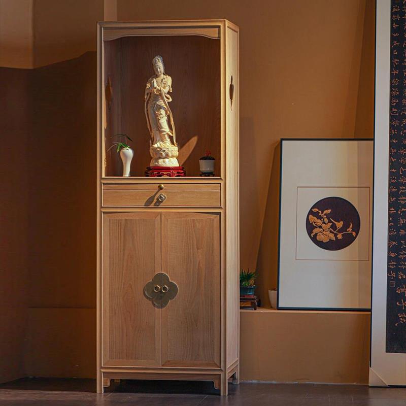 新中式实木佛龛立柜佛台菩萨佛堂家用简约香案台带门神台财神爷