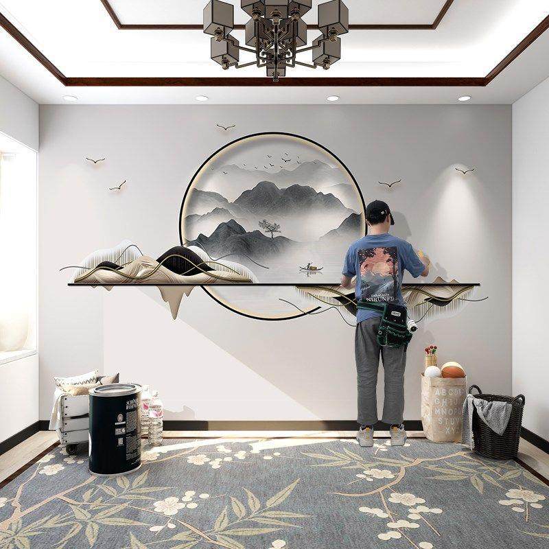 电视背景墙壁纸自粘装饰客厅卧室中式山水3d立体墙贴纸8d墙纸贴画