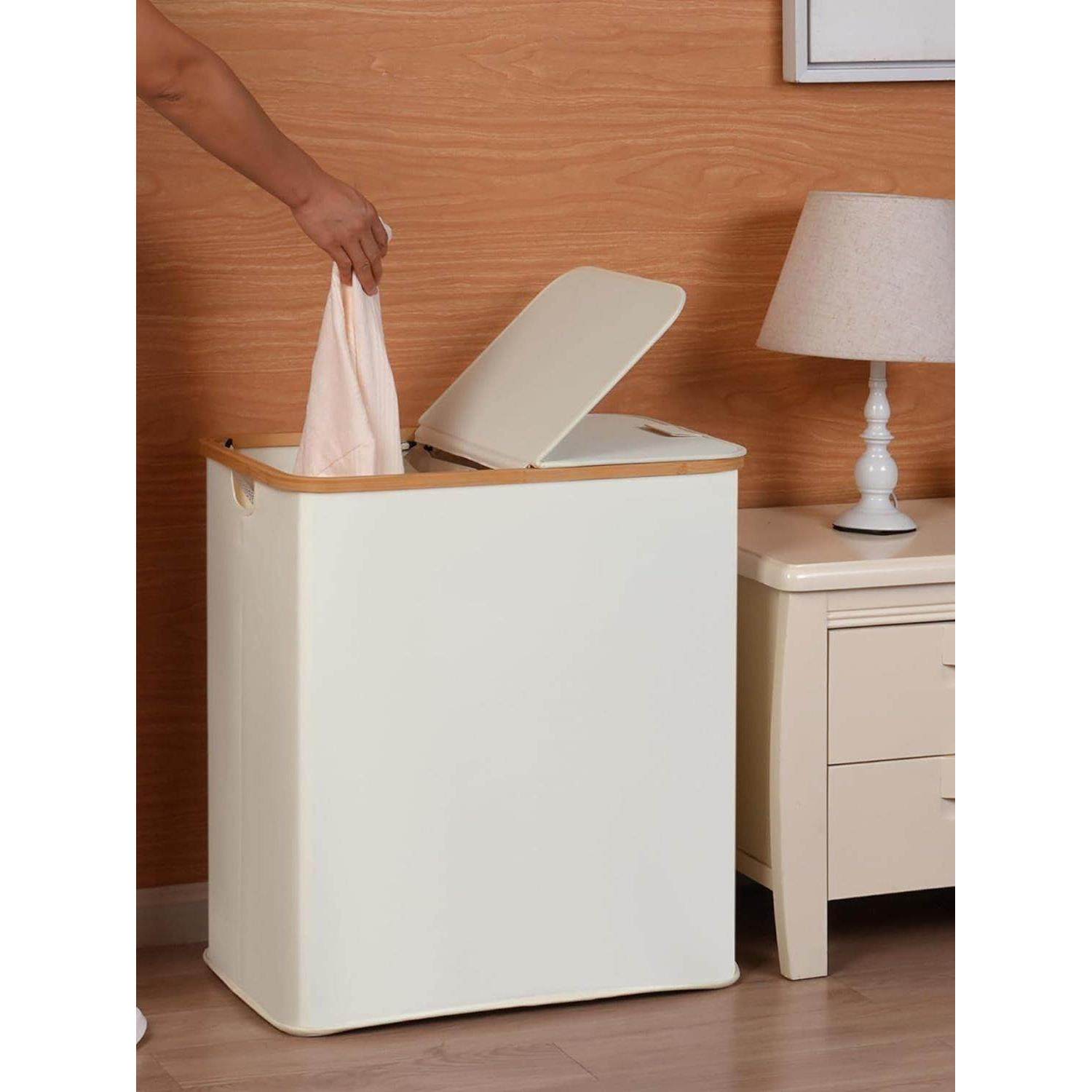 160L 3格分类洗衣篮脏衣篮牛津布竹神奇内袋脏衣篮大容量带滚筒,收纳整理,脏衣篮,淘宝优惠券,粉丝福利购,淘宝优惠卷