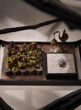 新中式茶空间实木托盘长方形茶盘木质装饰盒收纳首饰盒搭配高级感