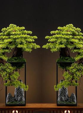 新的中国风模拟欢迎松木创意客厅装饰品入口办公室装饰盆景地板站