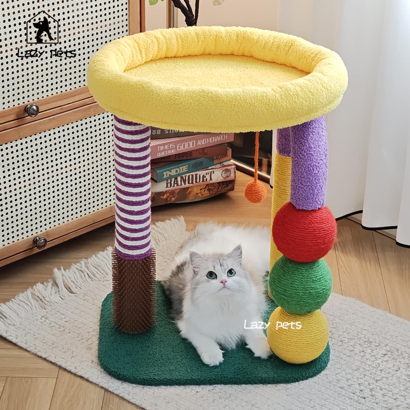 Lazy pets猫爬架猫窝玩睡一体彩色多巴胺小型猫架子剑麻绳猫抓柱