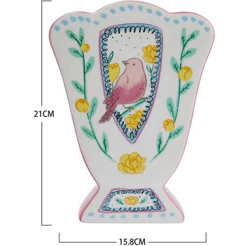 ZJ HOME王尔德的夜莺与玫瑰花瓶 兴旺增桃花 双面手绘陶瓷花瓶