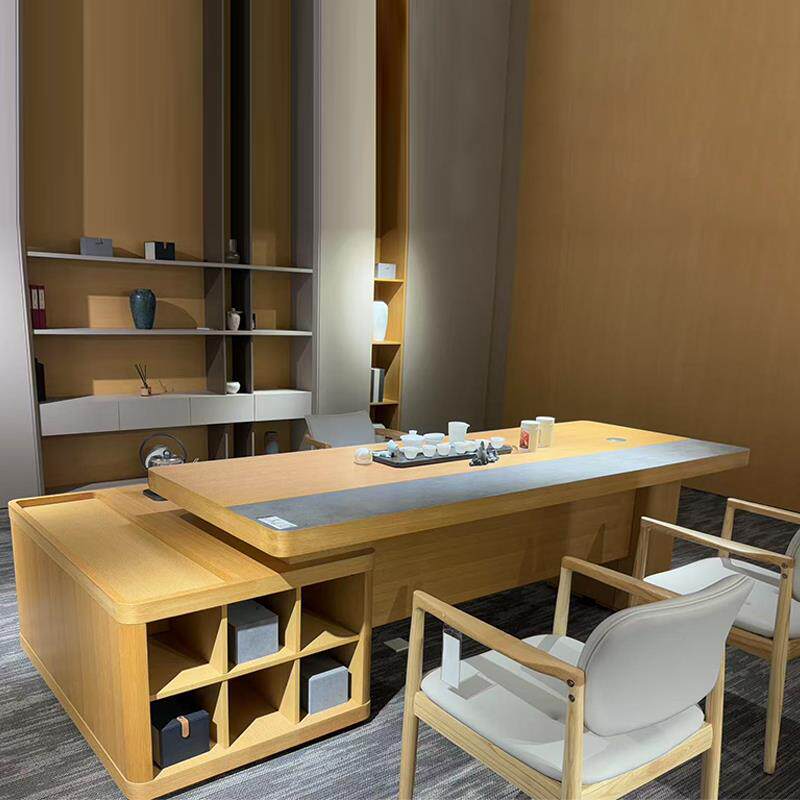 新中式实木茶桌现代一体办公桌喝茶桌高端黑胡桃木办公室接待茶台