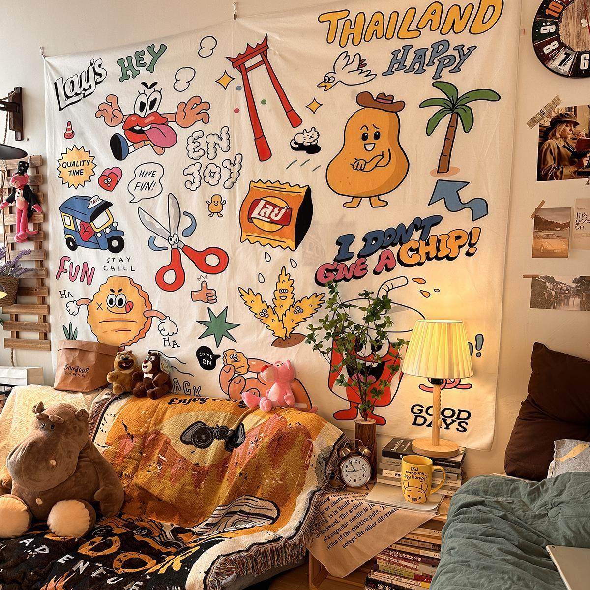 Sunset 创意插画 画风挂布 沙发床头墙面装饰背景布儿童房改造挂,居家布艺,挂毯/壁毯,淘宝优惠券,粉丝福利购,淘宝优惠卷