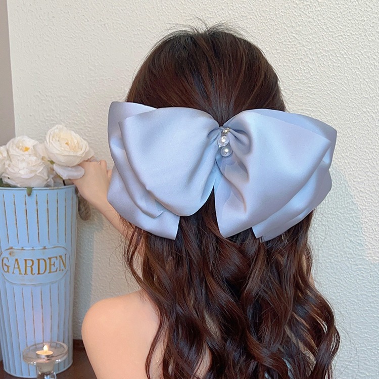 高级感~粉色温柔蓝珍珠大蝴蝶结