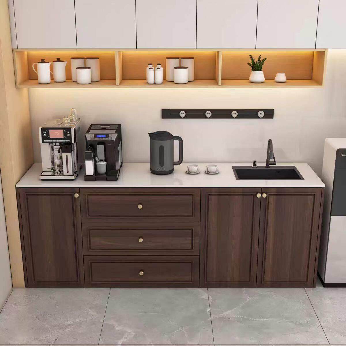 水吧台一体柜带水槽小户型多功能公司茶水间吧台切洗台实木餐边柜